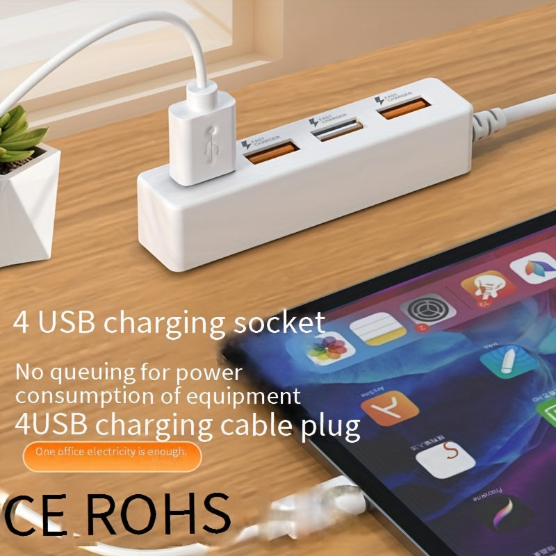 Mini multi-function USB four-port converter 11.81inch, 47.24inch 4 USB charging row plug, desktop charging station, no queuing for equipment power, multi-USB charging port, simple, beautiful and more practical