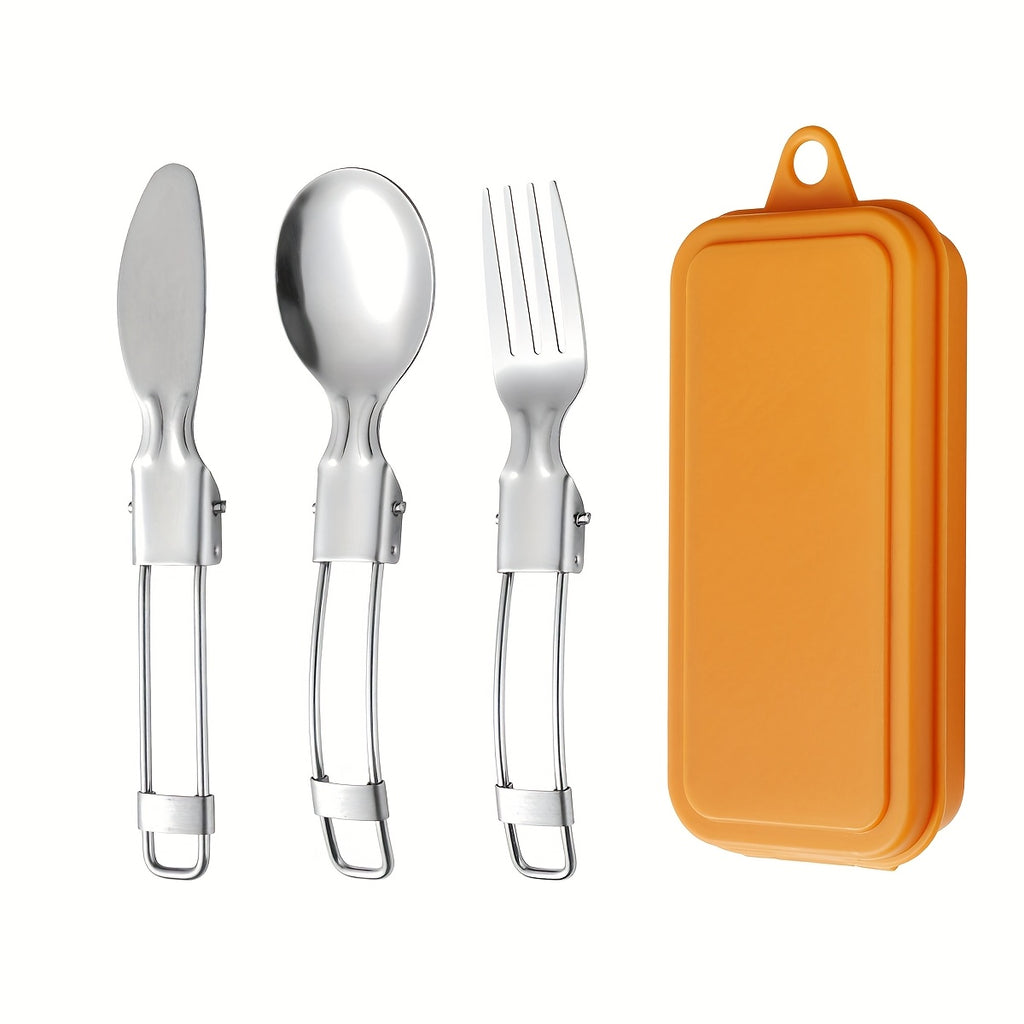 3-Piece Stainless Steel Foldable Knife Fork Spoon Set – Portable, Polished, Perfect for Outdoor Camping, Christmas, Easter, Father‘s Day, Labor Day – Foldable Spoon Fork Knife Set