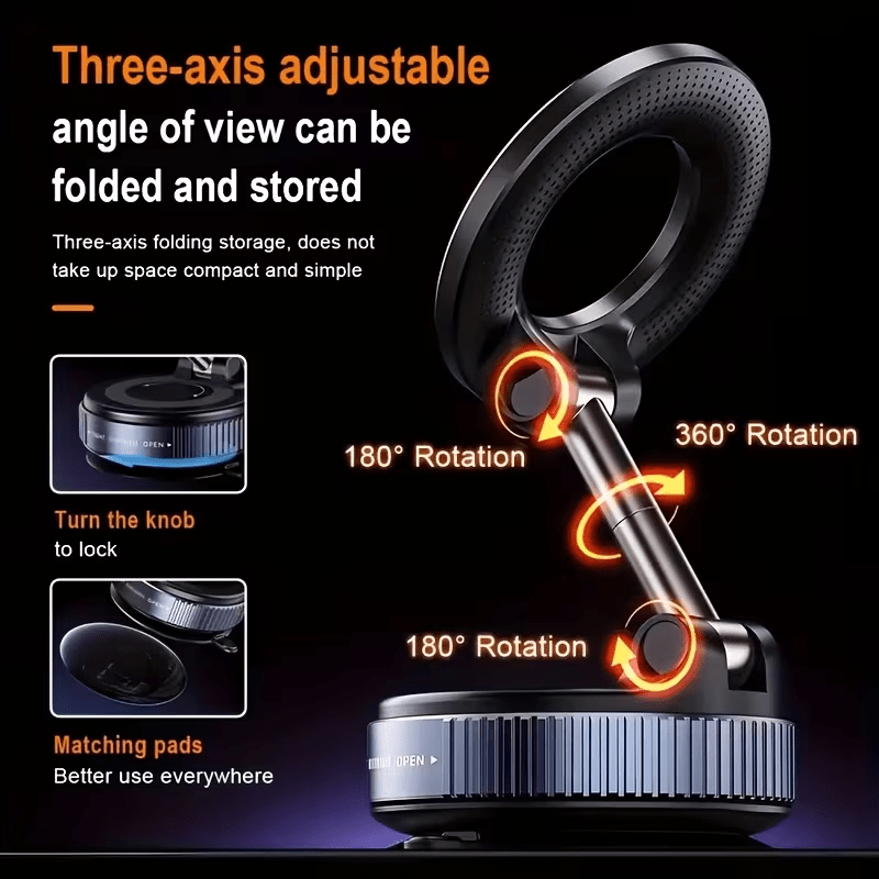Magnetic Phone Holder Set, Rotatable Car Vacuum Suction Cup Phone Mount, Telescopic Foldable, Rotating Magnetic Phone Stand. Made of Alloy Steel with Super Strong Suction Cup.