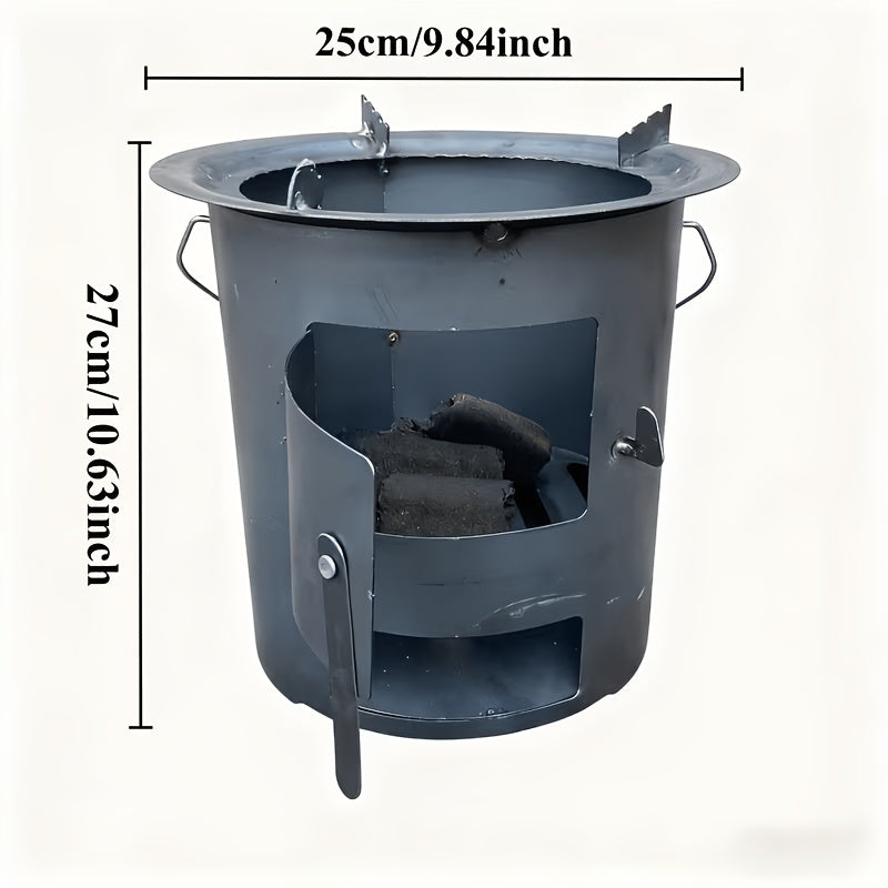 Portable Wood Stove (Charcoal Compatible) – Outdoor Cylindrical Grill with Firebox Opening & Sturdy Base, Heavy-Duty Oven, Perfect for Camping Gatherings, Can Steam