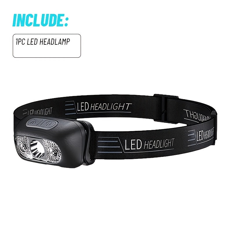 1Pc Rechargeable Fishing Headlamp, Adjustable Angle, Motion Sensor Hands-Free Flashlight, Portable Head Light for Camping, Reading, Running and Barbecue