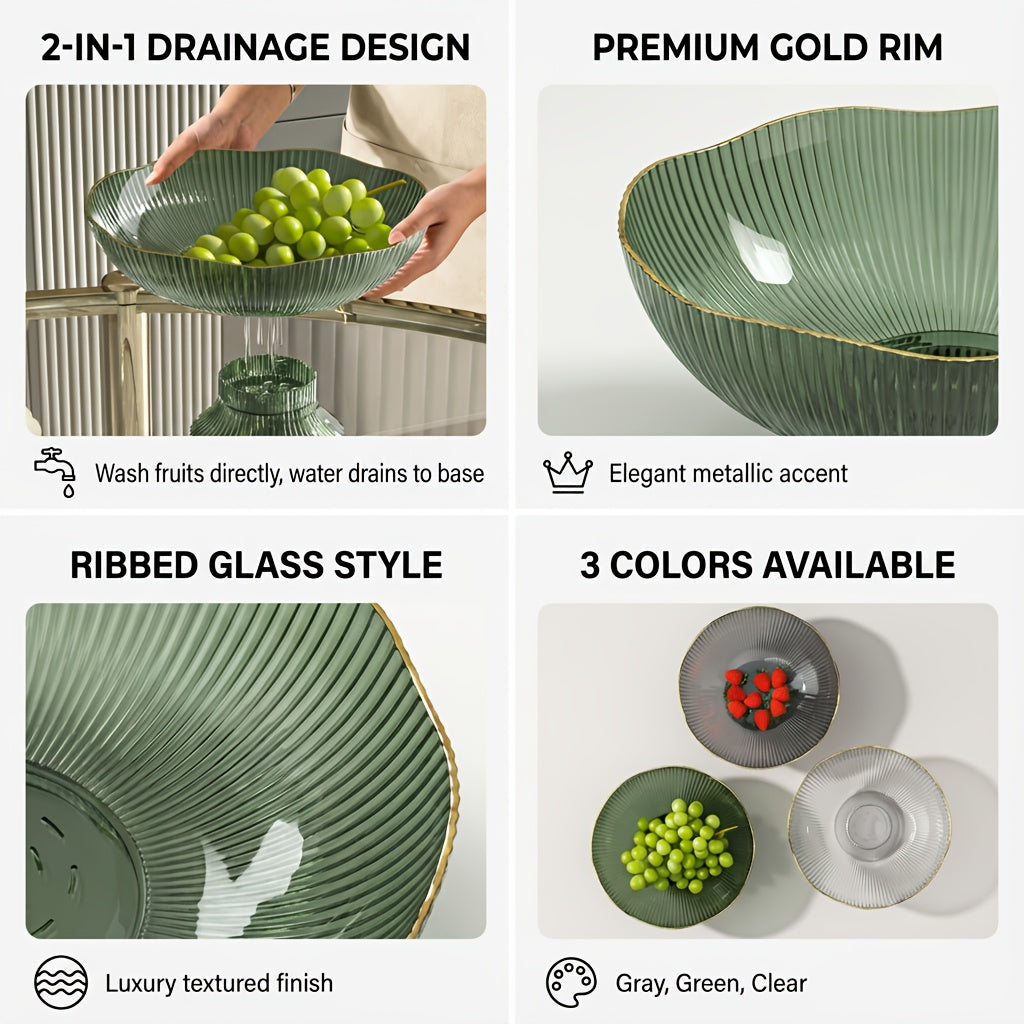 1 Set of Light Luxury Home Fruit Bowl, Transparent PET Plastic, Ins Style Snack Tray with Gold Edge, Flower & Fruit Basket, KTV Fruit Bowl