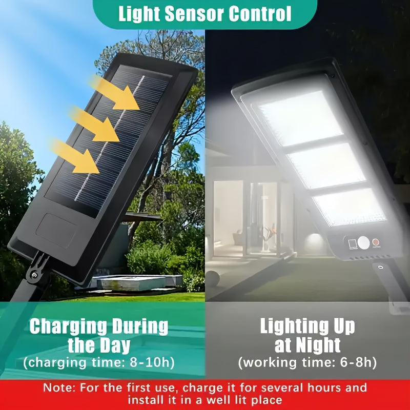 360LED Outdoor Solar Street Light | IP67 Waterproof, 6500K Sensor, Dusk to Dawn, Remote Control, Semi-Flush Mount, Perfect for Courtyard, Patio, Garden, Christmas Gift
