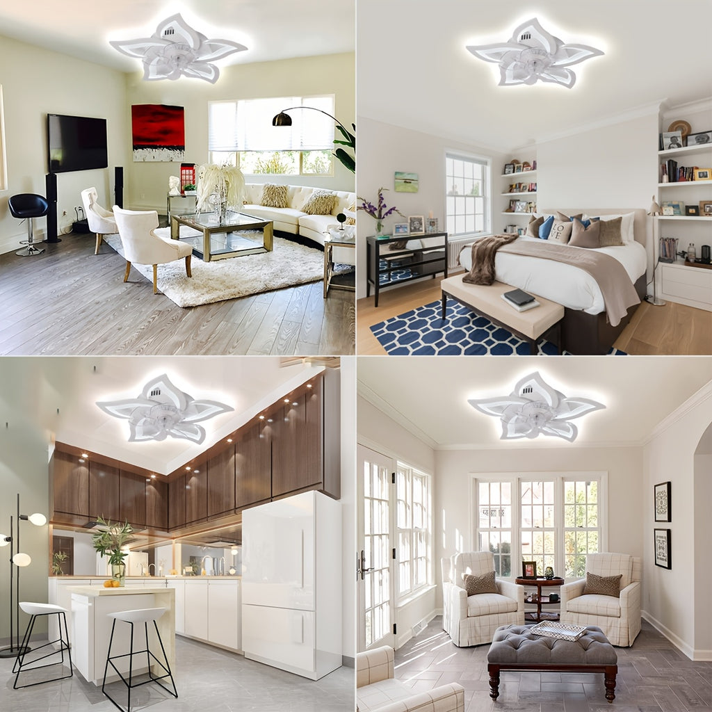Low-Profile LED Ceiling Fan with Light, Remote Control, 3 Color Temperatures, 6-Speed Adjustable Pure Copper DC Motor, Base with Heat Dissipation Holes. 27-Inch Recessed Floral Modern Ceiling Fan Light, Suitable for Living Room, Bedroom, Kitchen.