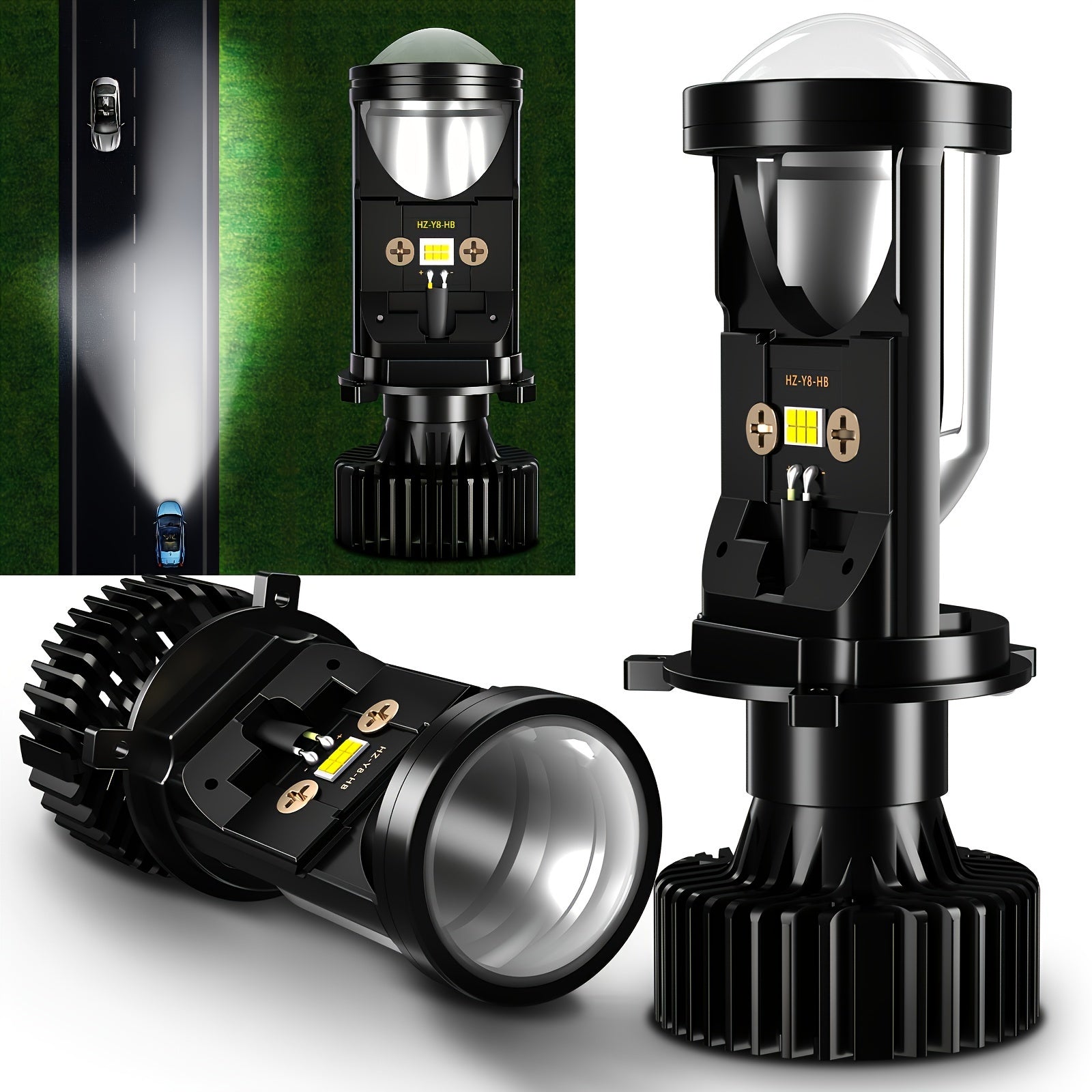 AILEO 2-Pack H4 LED Headlight Bulbs - 100W, 22000LM High/Low Beam, Turbo Fan Cooling, 6500K White Light for Car and Motorcycle