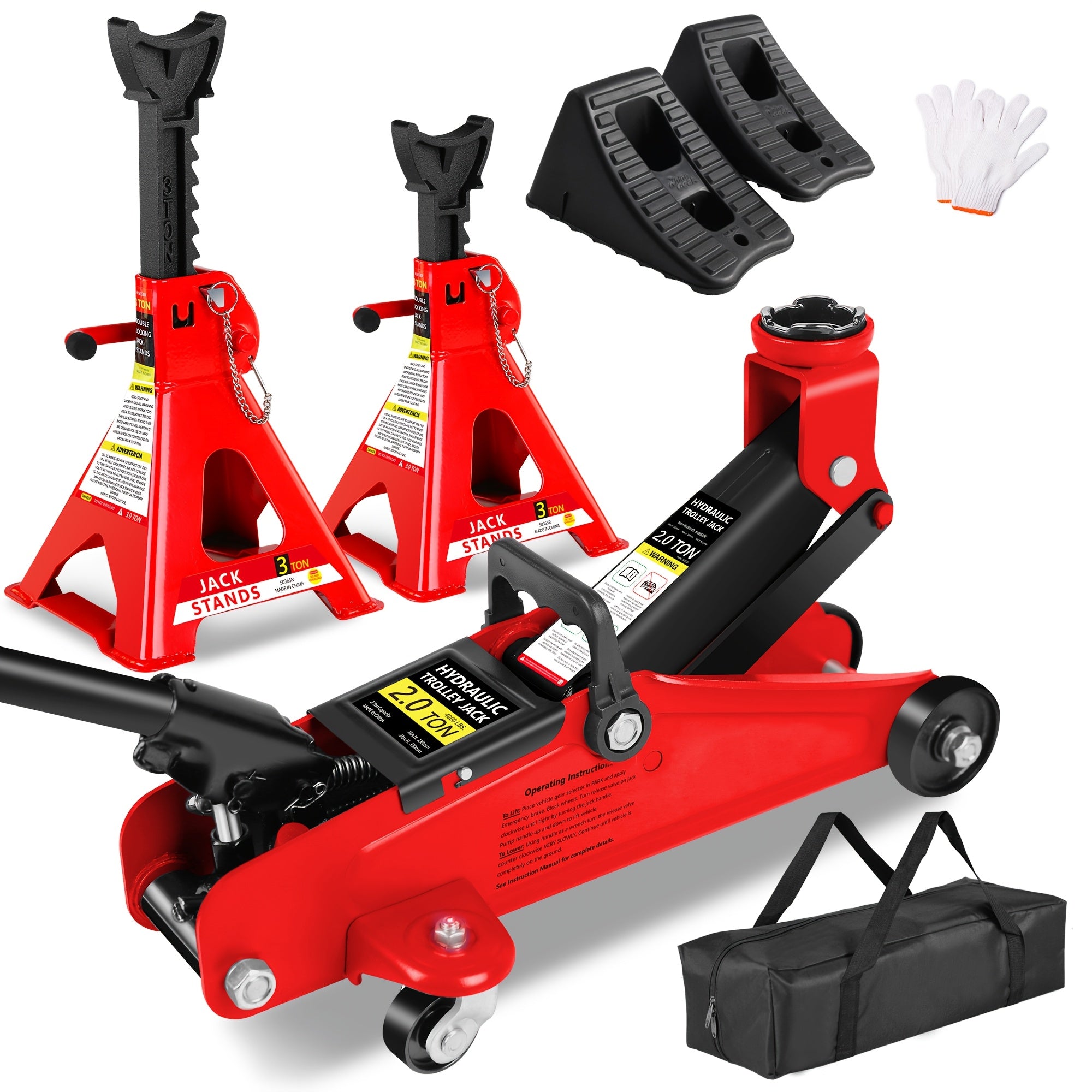 2/2.5/3 Ton Capacity Low-Profile Garage Hydraulic Jack Combo Kit, Optional: 2 Ratchet-Type 3-Ton Jack Stands, Tire Repair Tool Kit, 14-Inch Lug Wrench, Wheel Chocks for SUV/Sedan/Truck