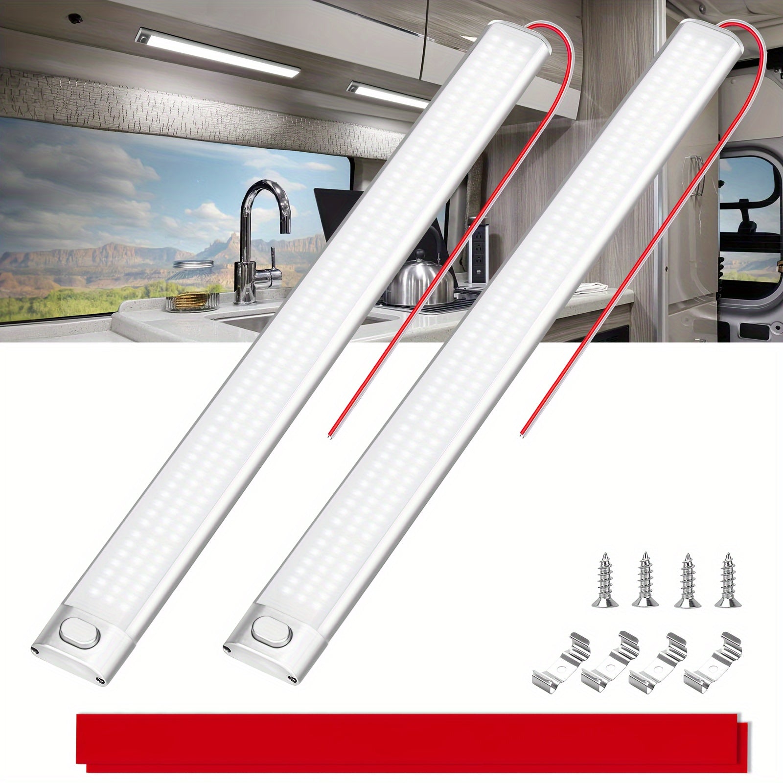 12v LED 内部灯条， 168LED 1700LM 10W， 直流 12 伏 LED 灯条带开/关开关， 用于封闭式货物拖车， 汽车房车货车卡车露营船大篷车房车