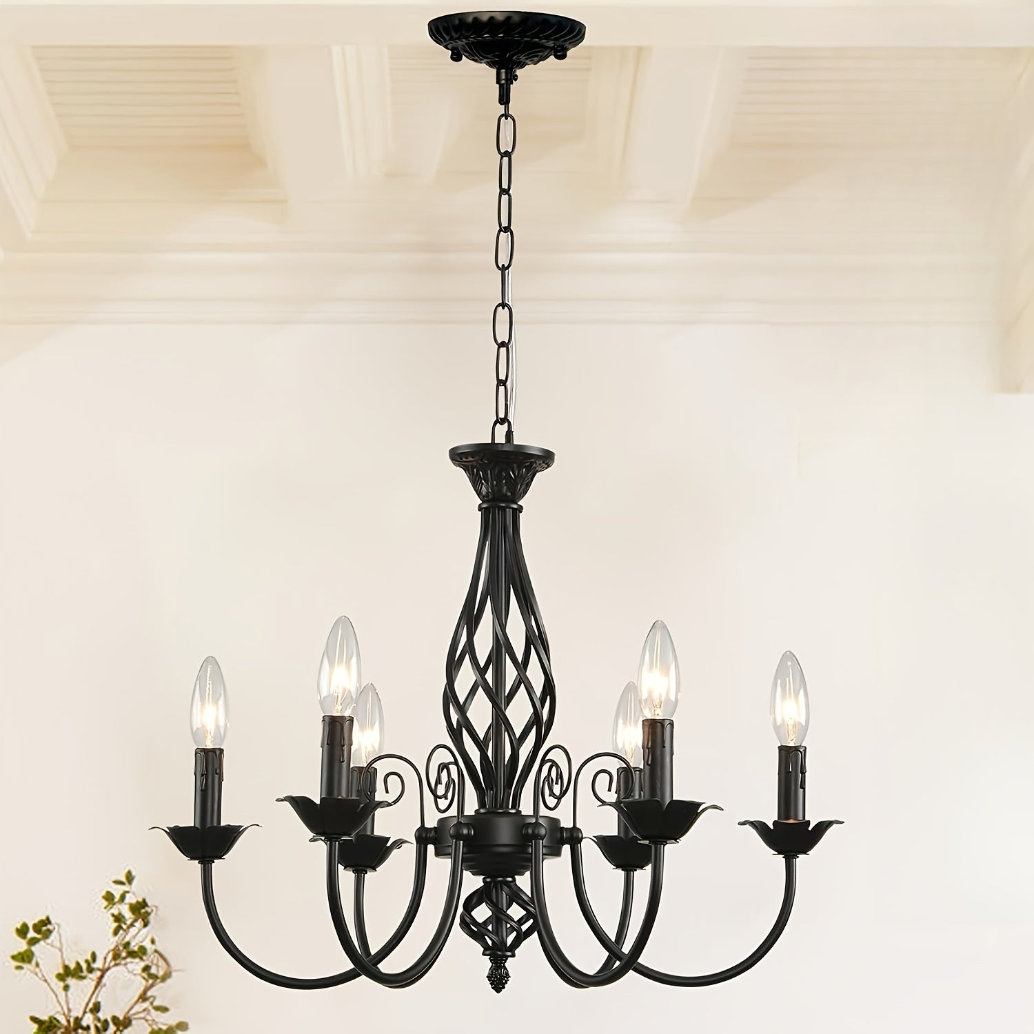 Farmhouse Candle Chandelier Ceiling Light, Rustic Industrial Pendant Ceiling Fixture, Vintage Chandelier for Bedroom, Hallway, Kitchen, Dining Room, Bar, Foyer, Matte Black E14 Bulb Base (Bulb Not Included)