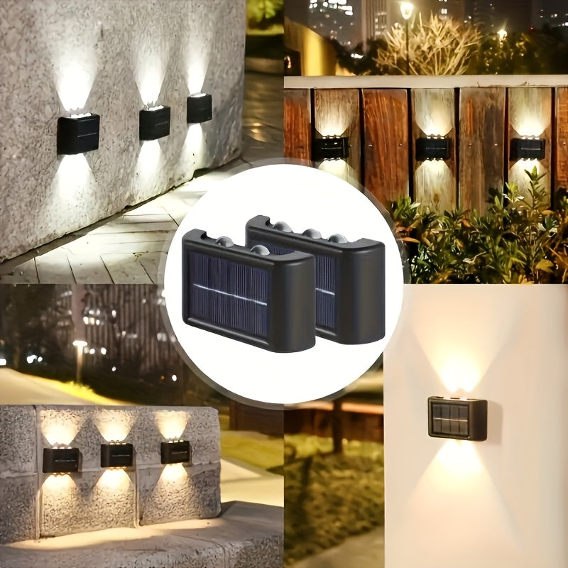 Four Sets Solar Wall Light, 6 LED Beads Outdoor Wall Light, Up and Down Lighting, Light Sensor, Suitable for Courtyard, Porch, Fence, Patio Lighting Wall Light, Holiday Atmosphere Decorative Light Fixture