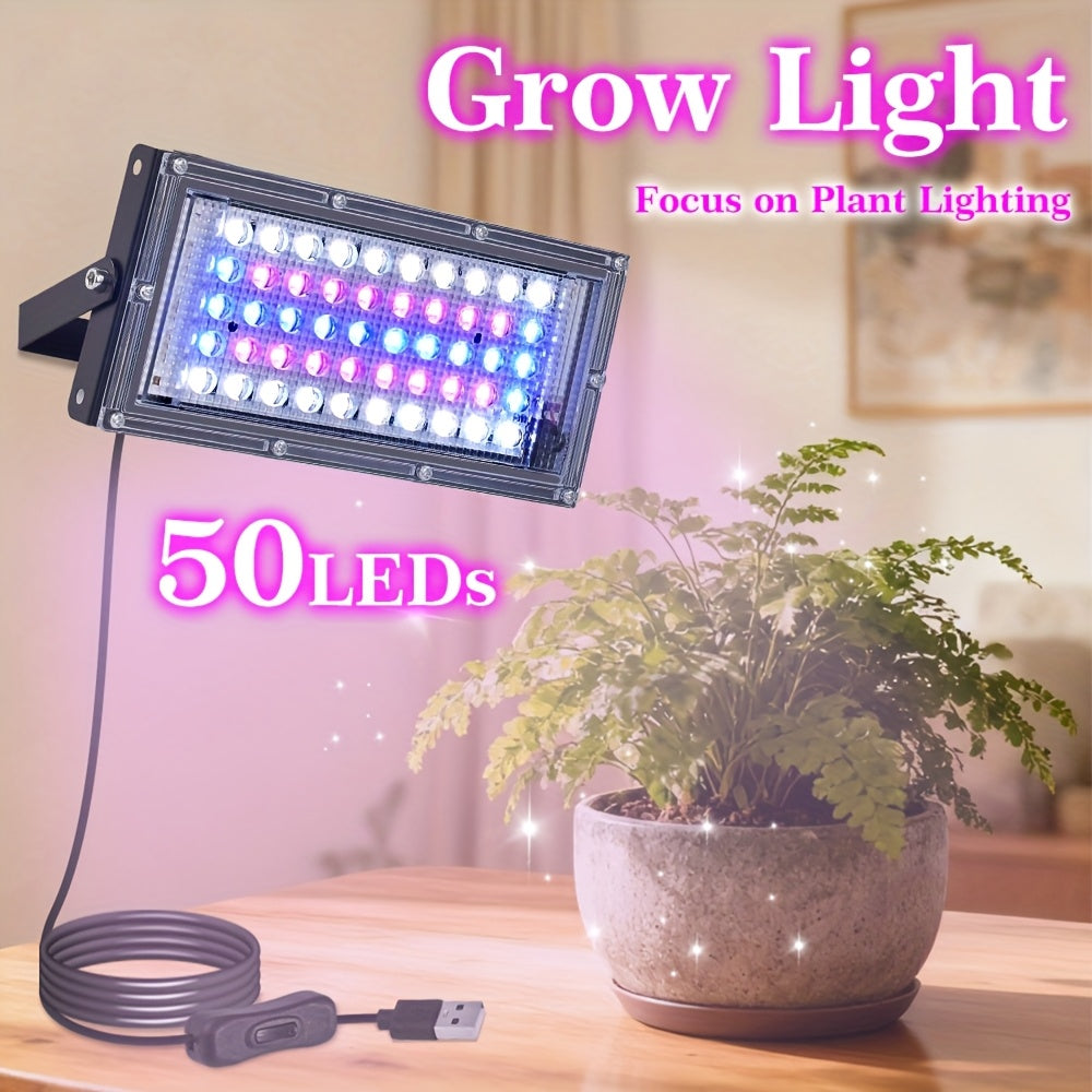 1/2/3/4 Heads 5V Grow Light with 50 LED Beads Each, USB Powered with On/Off Switch, Equipped with Hanging Rope, Polished Surface, High-Efficiency Heat Dissipation, Foldable & Space-Saving, Ideal for Vegetables