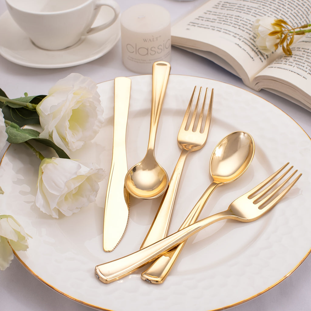 300-Piece Gold Cutlery Set, Heavy-Duty Golden Spoon &amp; Fork Set – Includes 100 Forks, 100 Spoons, 100 Knives – Perfect for Parties, Weddings &amp; Daily Use