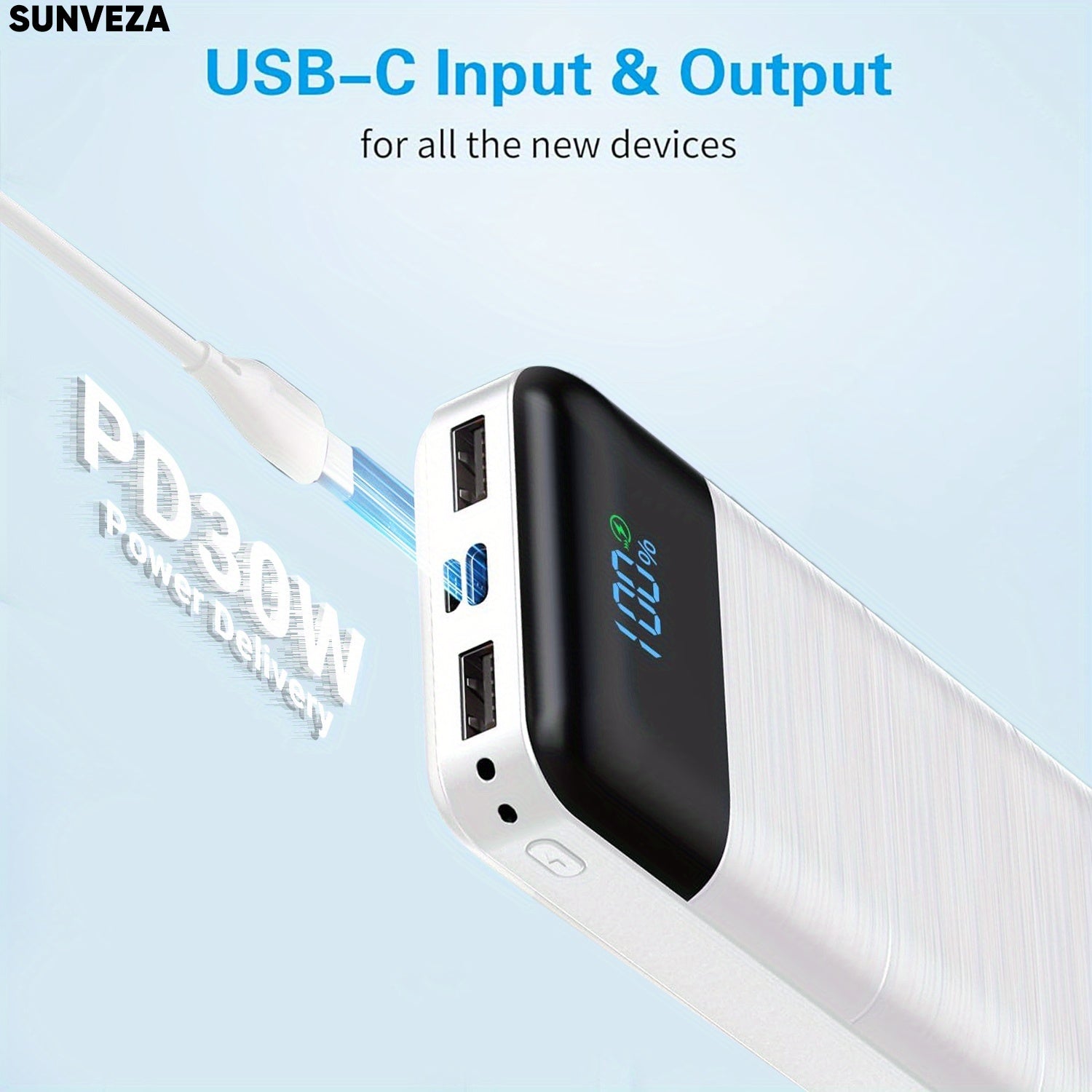 Portable Charger 32000mAh Large Capacity Power Bank with Built-in Cable, Fast Charging + Type-c Input/ Output Ports, Battery Pack with LED Display, Compatible with and more!