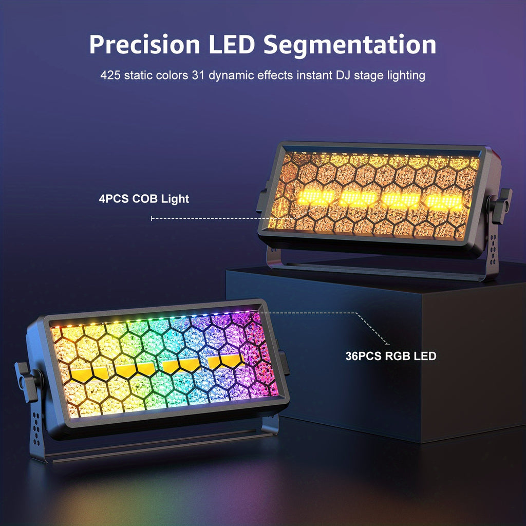 150W RGB LED Stage Light Bar, Supports DMX Control with 4 COB / 36 LEDs – Single/Multi-Color Wall Washer Effect, Voice Control, Compatible with XLR/RDM Interface, Suitable for DJ, Theater, Wedding, Concert (Linear Dimming, Plug-Type)