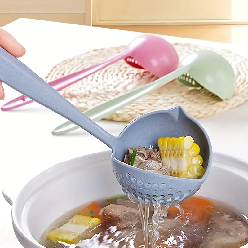 1PC 2-in-1 Slotted Soup Ladle, Long Handle Plastic Hot Pot Spoon, Kitchen Utensil