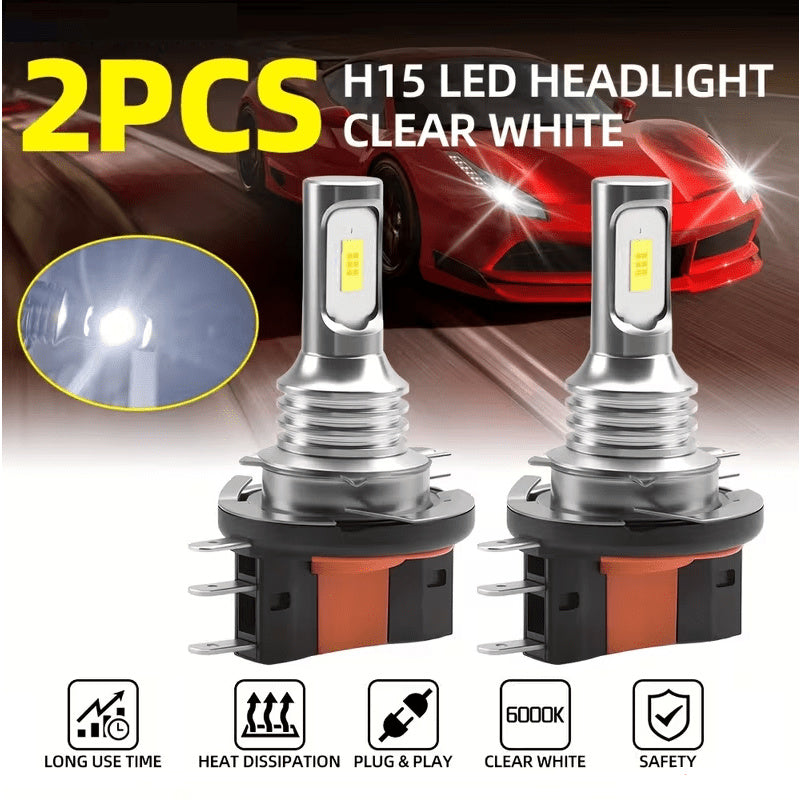 2 只装 H15 LED 日间行车灯 远光灯泡 715 型 超亮白光 6000K 升级款灯泡 12V