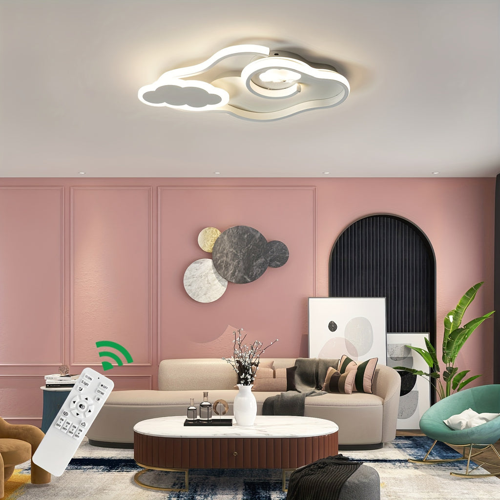 Enncll dimmable cloud ceiling light, modern LED ceiling light with remote control, flush mount acrylic light, suitable for bedroom, living room and other spaces, white, home decorative lighting, bedroom lighting, minimalist lighting