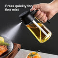 16 Oz Glass Oil Spray Bottle - 470ml Olive Oil Sprayer, 2-in-1 Kitchen Gadget, Perfect for Cooking, Salad Dressing and Barbecue, Square Design with Black Lid, Hand Wash Only, PVC Free