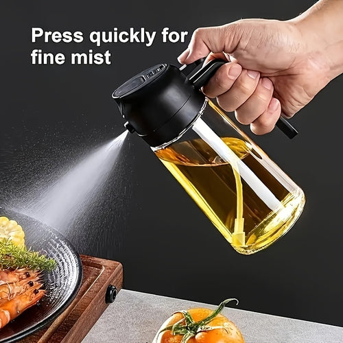 16 Oz Glass Oil Spray Bottle - 470ml Olive Oil Sprayer, 2-in-1 Kitchen Gadget, Perfect for Cooking, Salad Dressing and Barbecue, Square Design with Black Lid, Hand Wash Only, PVC Free