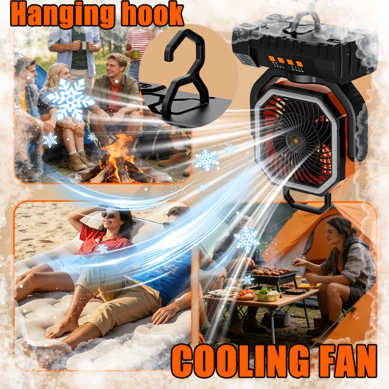 Outdoor Fan, Portable Rechargeable Fan 20000mAh Battery Powered Camping Fan - Cooling, Battery Powered Desktop Fan with 4 Speeds, Bright Light & Hook, Portable for Tent Outdoor Hurricane Power Outage