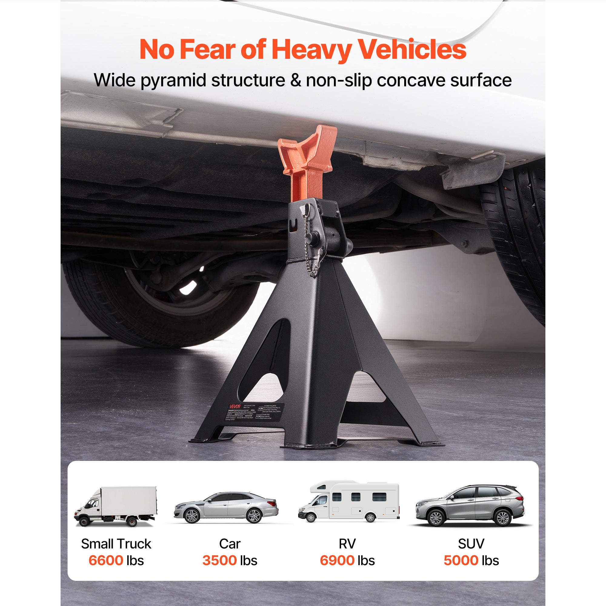 VEVOR Air Jack, 6 Ton (13,000 Lbs) Capacity, 14.6-22.8 Inch Adjustable Height, Heavy Duty Steel Air Jack Car Stand with Double Locking, for Lifting RVs, Small Trucks, Cars, SUVs, 1 Pair, Black & Orange