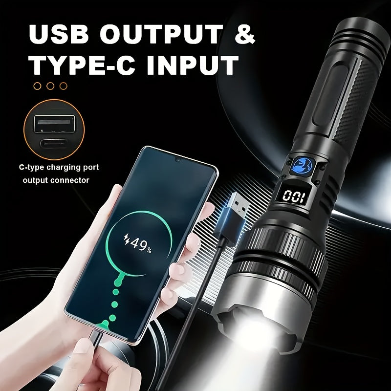 1PC Rechargeable LED Flashlight, Portable Mini Type-C Charging Port, 3 Lighting Modes, Telescopic Focus Adjustable, Outdoor Emergency Light for Hiking Camping Work Cycling