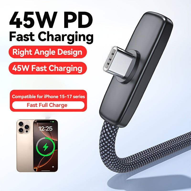 [Type C Charger Block Adapter] 45W Fast Charging Cable, Type C Charger, 90° Right Angle Type C to Type C Cable Braided, for iPhone 15-17series Only- Perfect for Halloween, Christmas, Holiday Gift