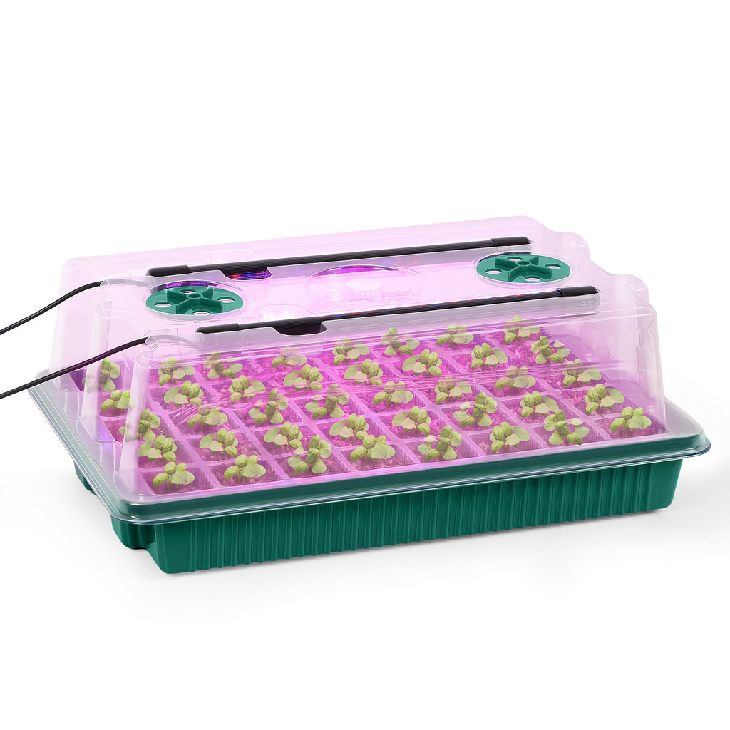 2 Pcs 40-Cell Seed Starter Tray Set with Grow Light | OYEAL Mini Greenhouse, for Seed Growth Germination, USB Powered, Plastic Material