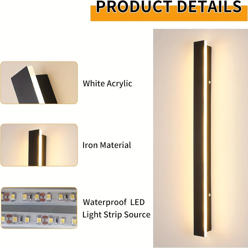 1-Piece 15.75/23.62/39.37 Inch Warm White Outdoor Long Wall Light, Modern Black LED Wall Light, Indoor Bar Wall Light, 8/12/20W Modern Outdoor Wall Light Fixture, Suitable for Living Room, Porch, Garage Door, Courtyard