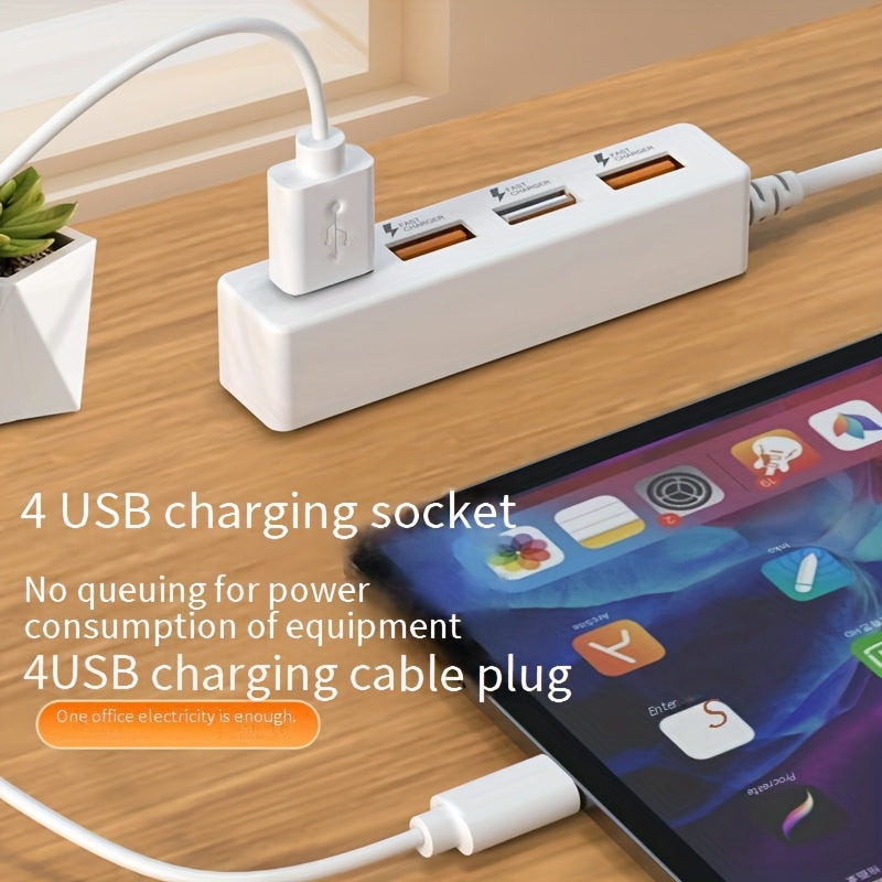 Mini multi-function USB four-port converter 11.81inch, 47.24inch 4 USB charging row plug, desktop charging station, no queuing for equipment power, multi-USB charging port, simple, beautiful and more practical