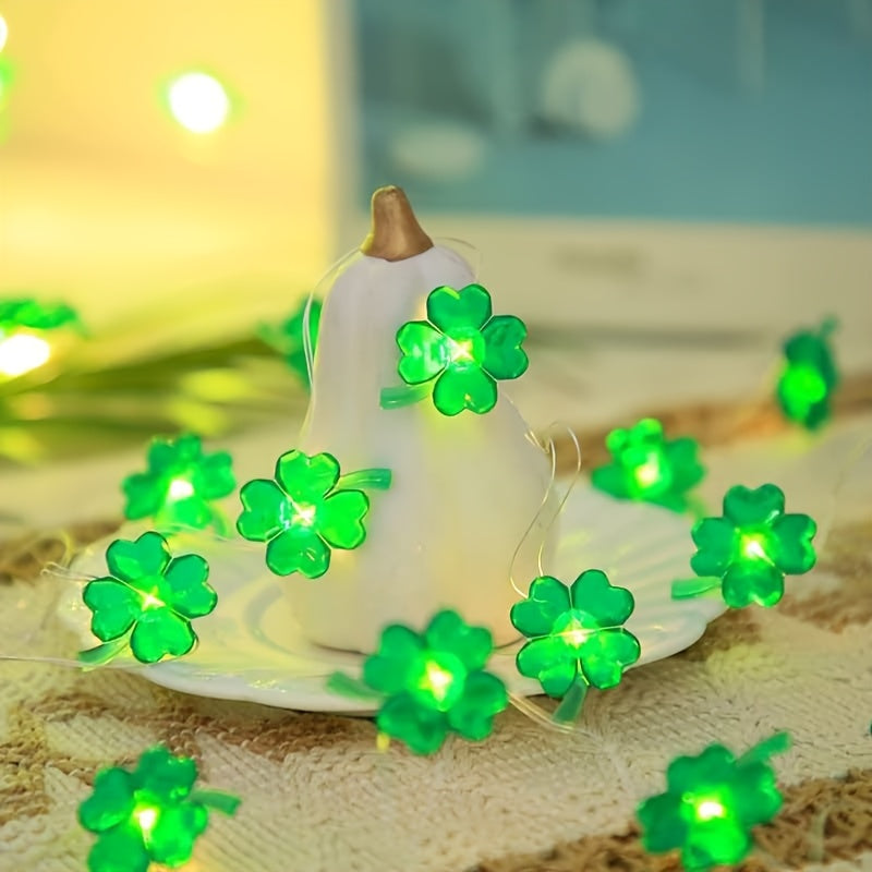 Luminarias四叶草帽子造型灯串电池供电LED灯串彩灯适合室内装饰节日氛围灯