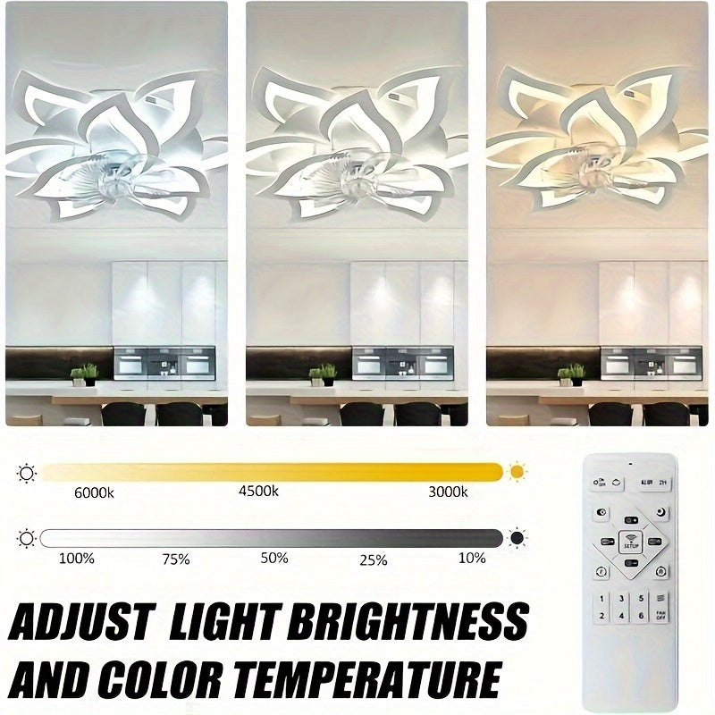31.1 Inch Remote Control Ceiling Fan with Light, Decorative Style Ceiling Fan, 3 Colors Available, 6 Speed Settings, Modern Indoor Flush Mount Ceiling Fan