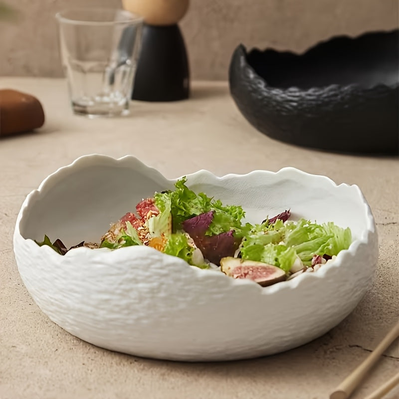 1 Piece Irregular Ceramic Deep Plate, Salad Bowl, Dessert Bowl – Perfect for Hotels, Restaurants & Home Use – Ideal for Salad, Soup, Dinner, Side Dishes, Noodles & Pasta