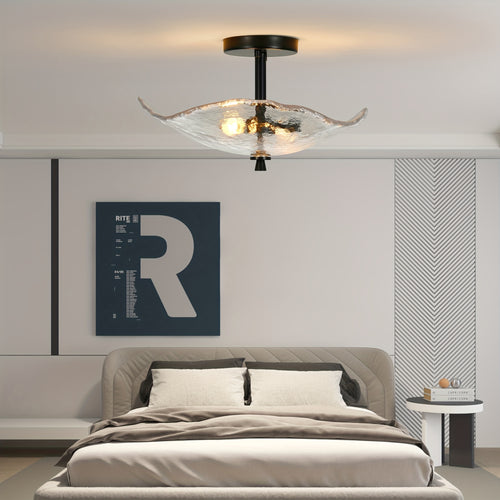 16.5-inch modern semi-flush mount ceiling light (black), water lily-shaped dual-light ceiling light, elegant near-ceiling lighting, with clear glass lampshade, suitable for bedroom, dining room, entryway and bathroom (E12 base, bulb not included)