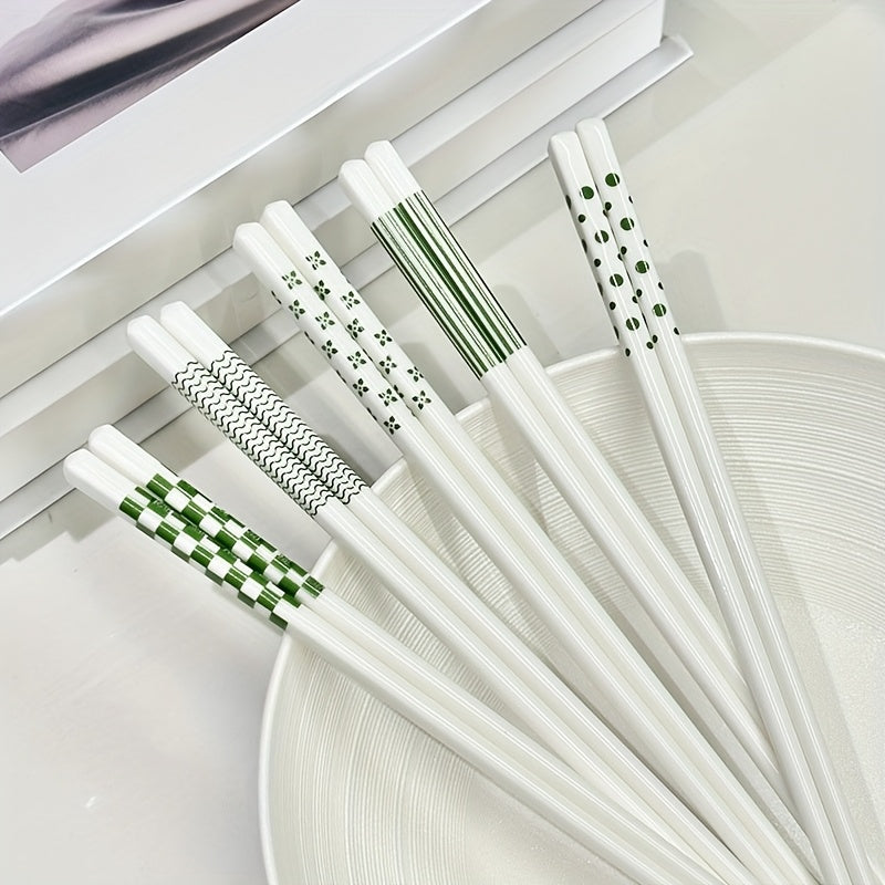 5/10 Pairs – Ceramic Chopsticks, Green Pattern Chopsticks, High Aesthetic, Non-Slip, High Temperature Resistant, Clean & Hygienic, Easy to Clean – Perfect for Home & Restaurant, Tableware Accessories