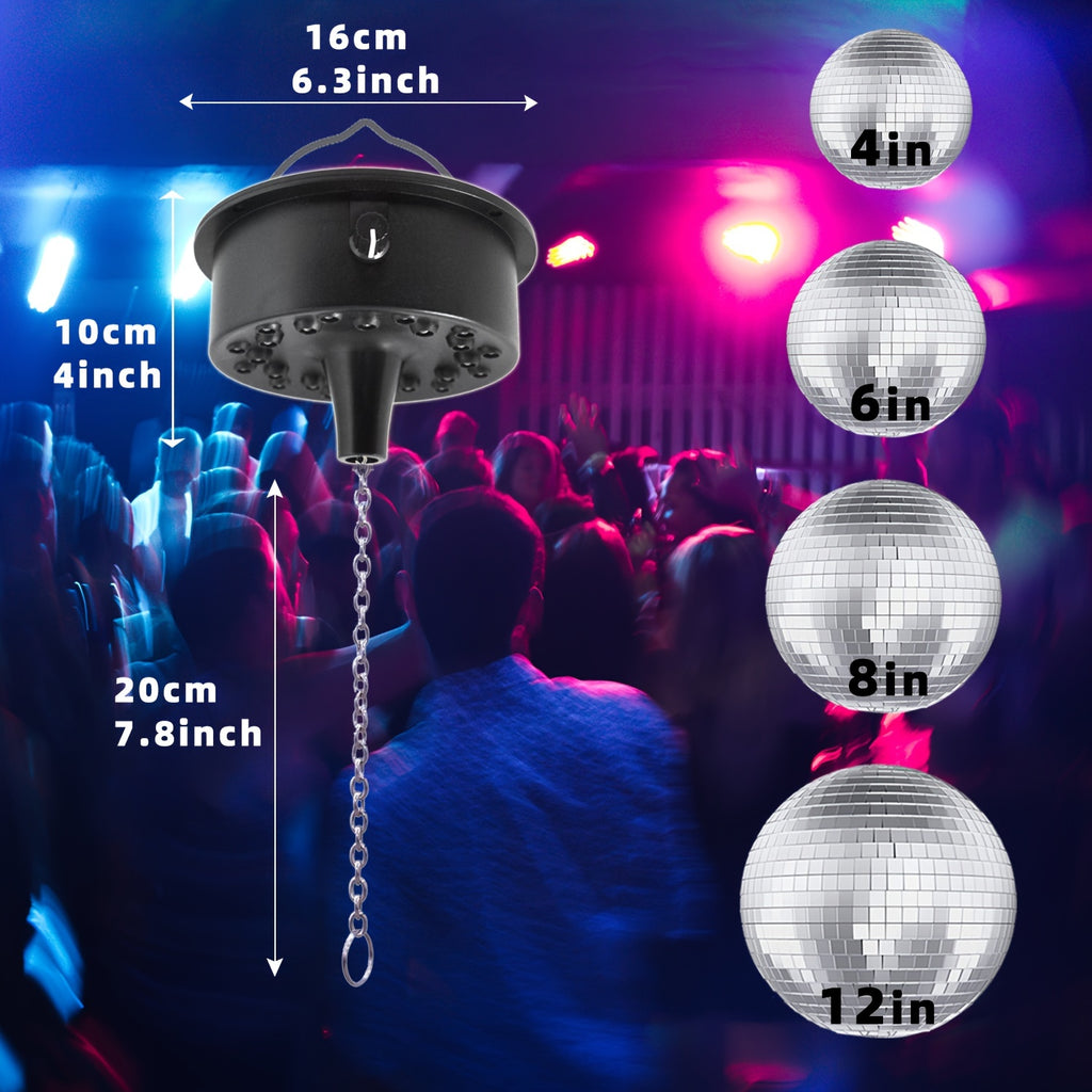 5 RPM--9 RPM 可调节镜面球旋转电机，带 24 RGB LED 灯，适用于 4 6 8 12 英寸迪斯科球（不含），用于派对装饰、DJ 团队、酒吧、夜店、KTV（USB 供电/电池供电）（不含镜面迪斯科球）