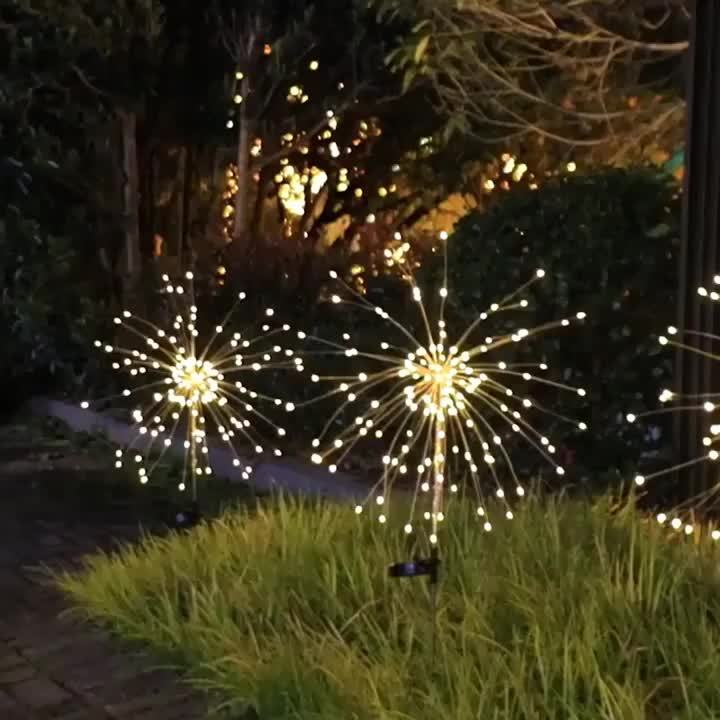 6件/4件装太阳能烟花景观灯 - 户外花园太阳能灯，智能光感传感器，8种照明模式，适用于庭院、泳池、小径、露营、婚礼的户外装饰 - 480/320颗LED可选，万圣节、圣诞节装饰的理想之选