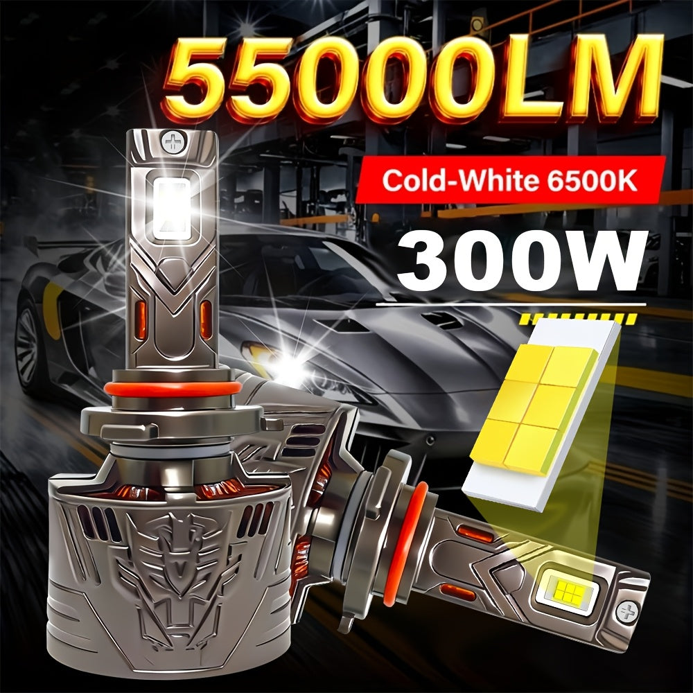 2-Pack, H11 Car LED Headlight, 9005 LED Headlight, 55,000 Lumens, 6500K White Light, 3570 CSP Chip, 9005, 9006, 9012, H1, H4, H7, H11, Compatible with Various Vehicle Models, Easy to Install, Driver Light Included, No Battery Needed