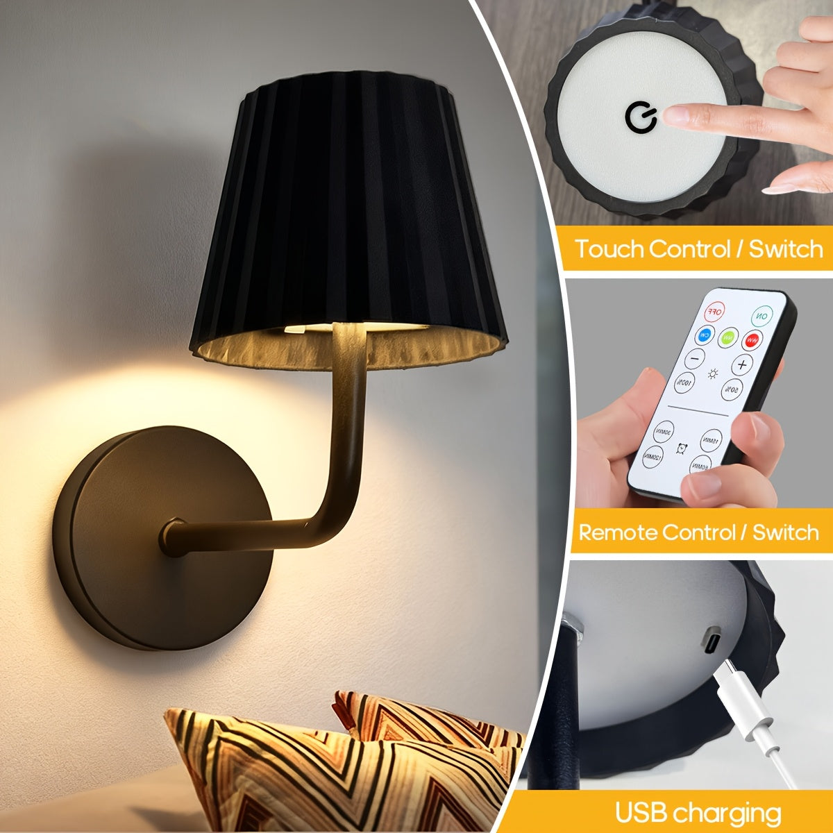 AIMLL Black Dimmable Rechargeable Desk Lamp, 800mAh Battery Capacity, Remote/Touch Control Dimming, Timer Function, Suitable for Office, Reading