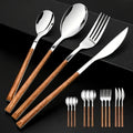 12-Piece Stainless Steel Cutlery Set with Faux Wood Handles – Includes Knives, Forks, Spoons & Coffee Spoons – Dishwasher Safe – Perfect for Home, Catering, Hotel Parties, Weddings