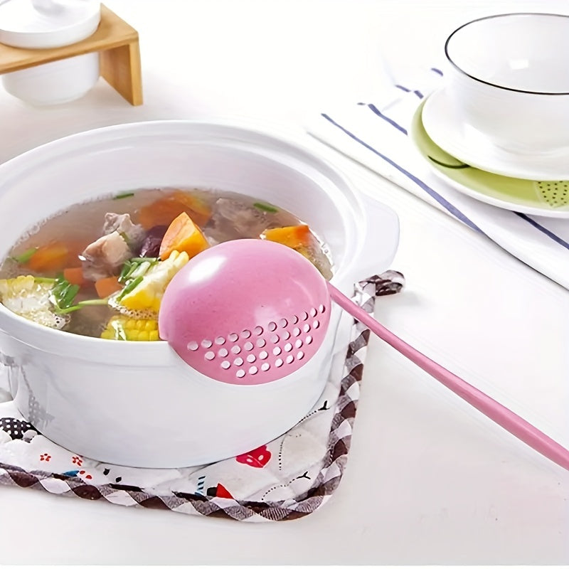 1PC 2-in-1 Slotted Soup Ladle, Long Handle Plastic Hot Pot Spoon, Kitchen Utensil