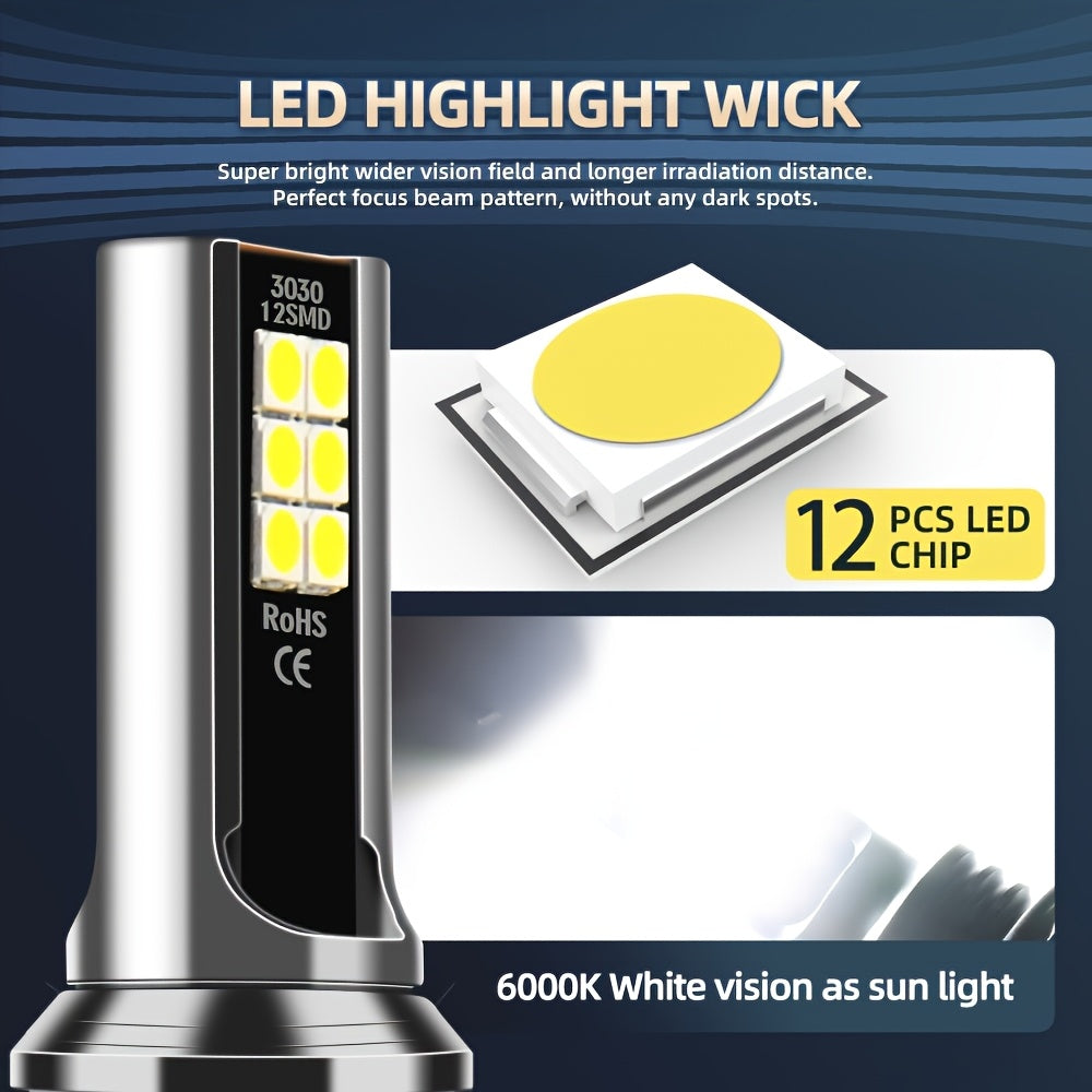 H11/H9/H8/H16 LED 灯泡,15000LM 超亮度,真正的 1:1 迷你尺寸,6000K 白色照明适用于汽车 H11 雾灯 即插即用,即插即用。 2 件装