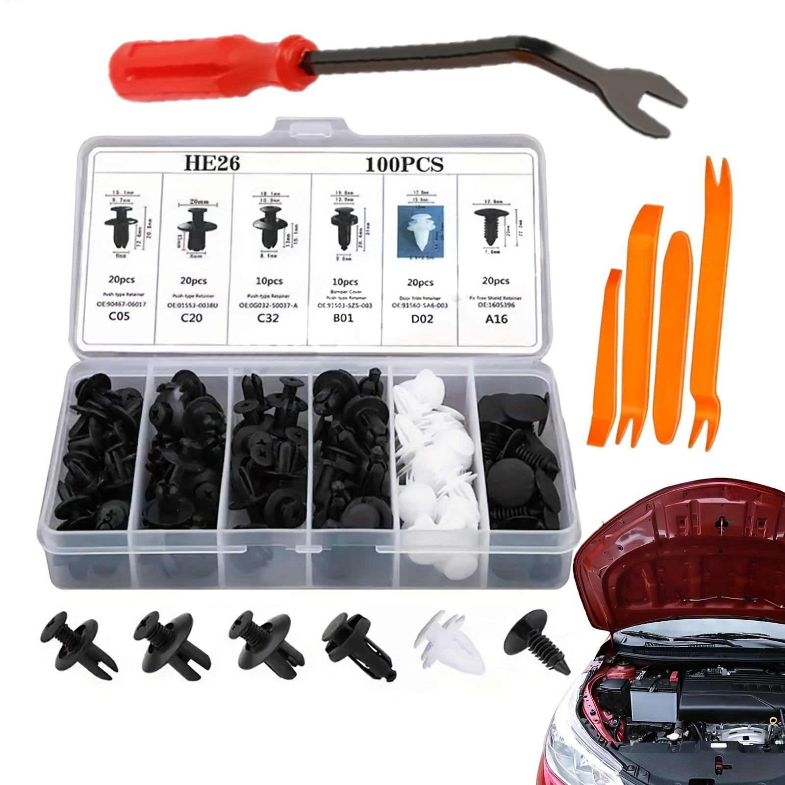 105/925-Piece Automotive Trim Clip Set with Removal Tool – Universal Car Body Rivets, Fasteners & Retainer Clips for Bumpers, Doors, Fenders – Auto Plastic Rivet Kit with Fastener Removal Tool, Available in 105-Piece & 925-Piece Options