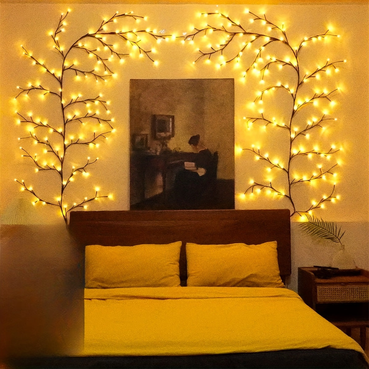 1-Piece, Solar Magic Wicker Light, Home Decoration, Flexible Lighted Branches, Indoor and Outdoor Wall Decoration, Lighted Wicker 1.8M/5.9Ft 96 LED Beads, Bedroom Aesthetic Living Room Decoration (Battery Included)