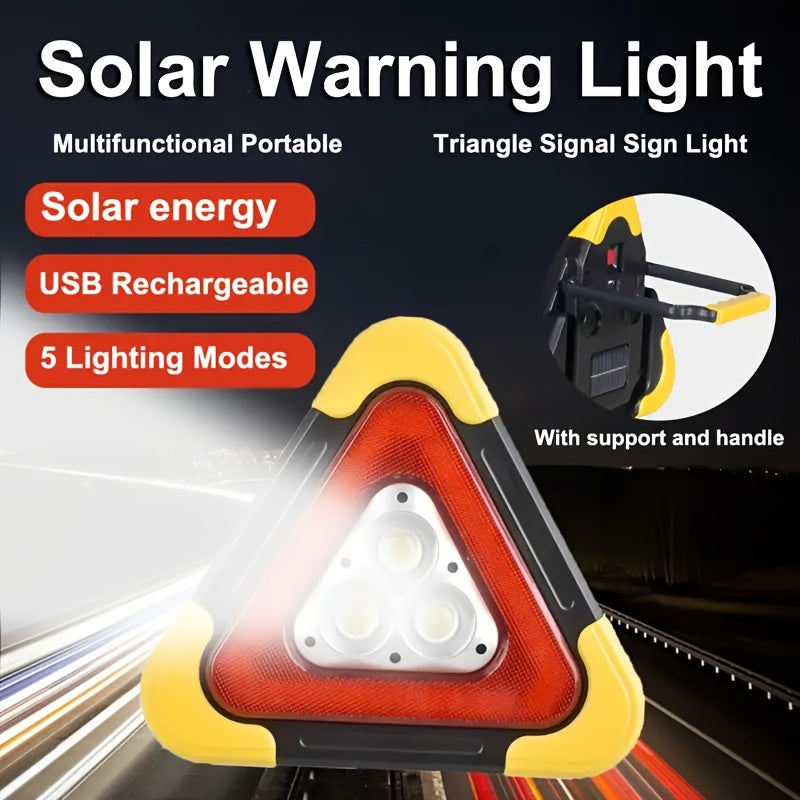 1 Solar-Powered Triangular Emergency Signal Flashlight with Adjustable Handle, Rechargeable 5-Mode Flashlight, High-Visibility Emergency Sign, Ideal for Camping, Hiking, Roadside Accidents & General Emergencies (Batteries Included), IP45