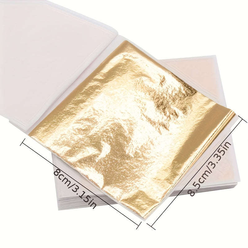 50张香槟金箔纸 3.15x3.35英寸（8x8.5厘米）金属仿金箔 适用于艺术、烫金工艺、DIY绘画、美甲及家居装饰