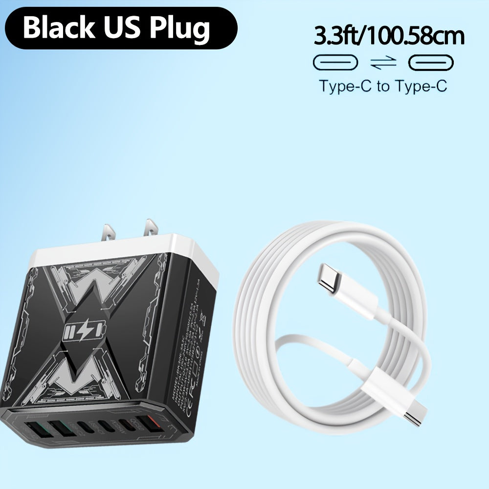 6-in-1 Fast Charger 3USB + 3Type-C Power Adapter with Indicator Light, QC3.0 Power Adapter Cube USB Wall Charger, for iPhone 17/ 16/ 15/ 13/ 13pro/ 12/ 12pro/ XR/ SE, Pro/ Mini/ Air