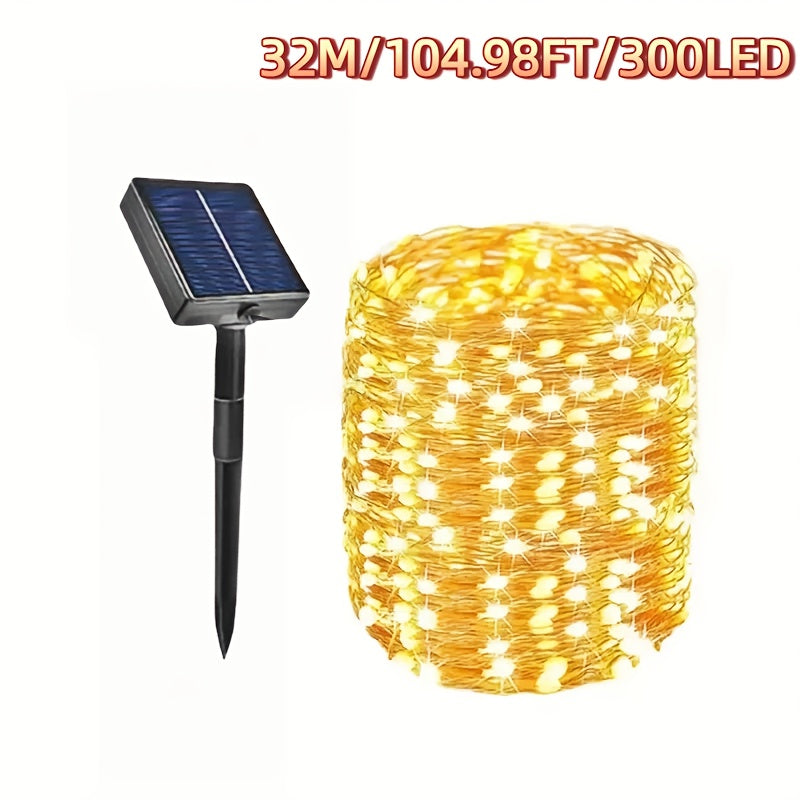 50/100/200/300LED锂电高亮太阳能灯户外花园仙女串灯，适用于圣诞院子树木派对婚礼装饰闪烁灯串，适用于11个国家的节日装饰万圣节装饰品，圣诞装饰品