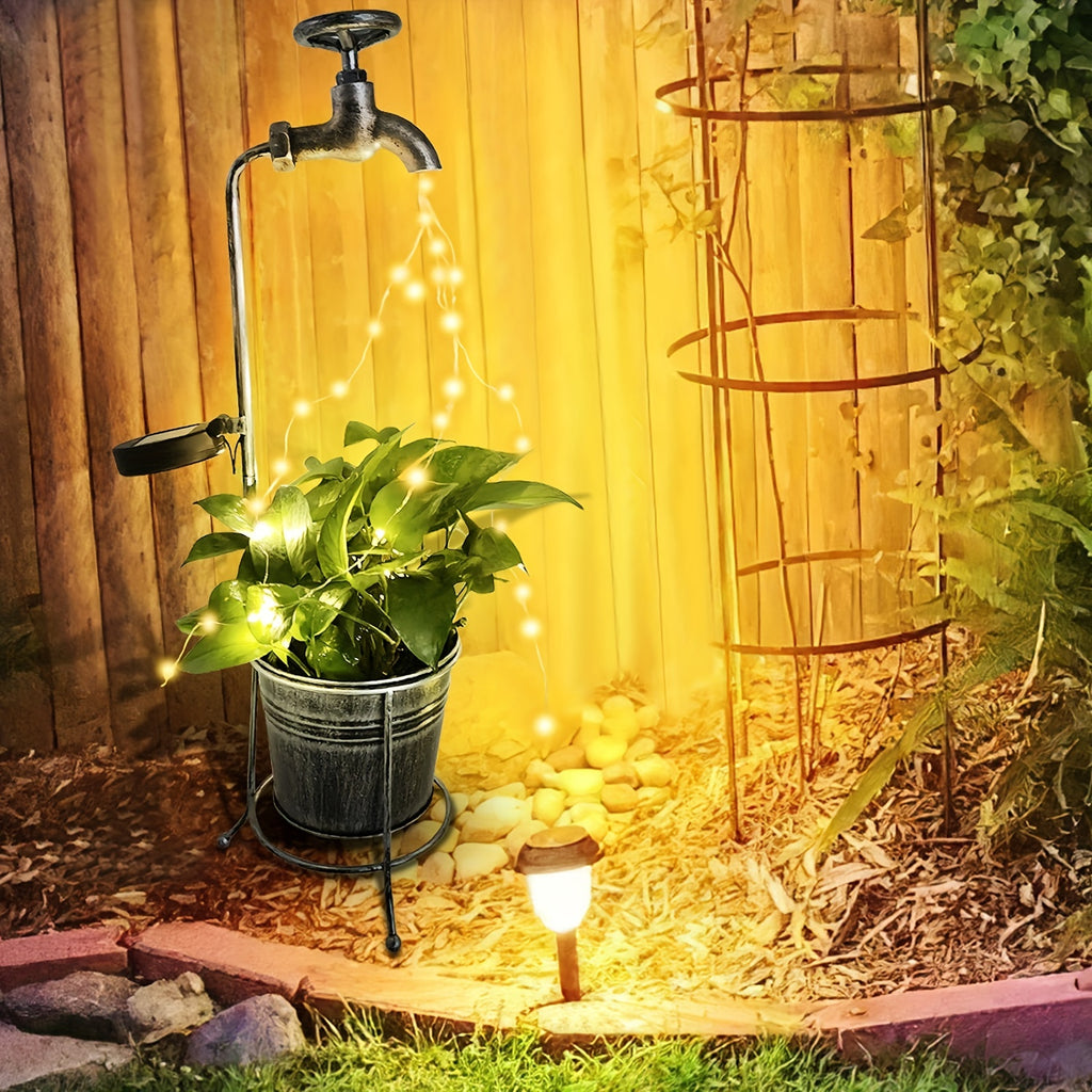 1 Piece, Solar Garden Light, Solar Garden Faucet Light Decoration, Waterfall LED Light, Solar Powered Outdoor Decoration, Room Decor, Home Decor, Wedding Decoration, Festival Decoration, Celebration Decoration, Outdoor Decor