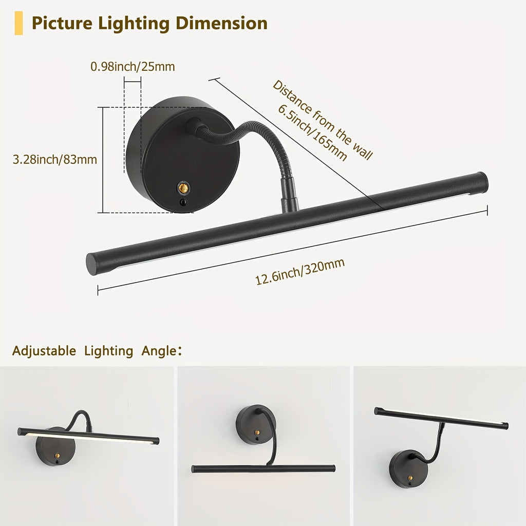 LED Art Picture Light, Rechargeable Remote Control Wall Picture Light, 3-Color Adjustable Color Temperature, Magnetic Installation, Optional Black/Gold Housing – Suitable for Wall Washing, Photography, Murals, Artwork and Display Lighting