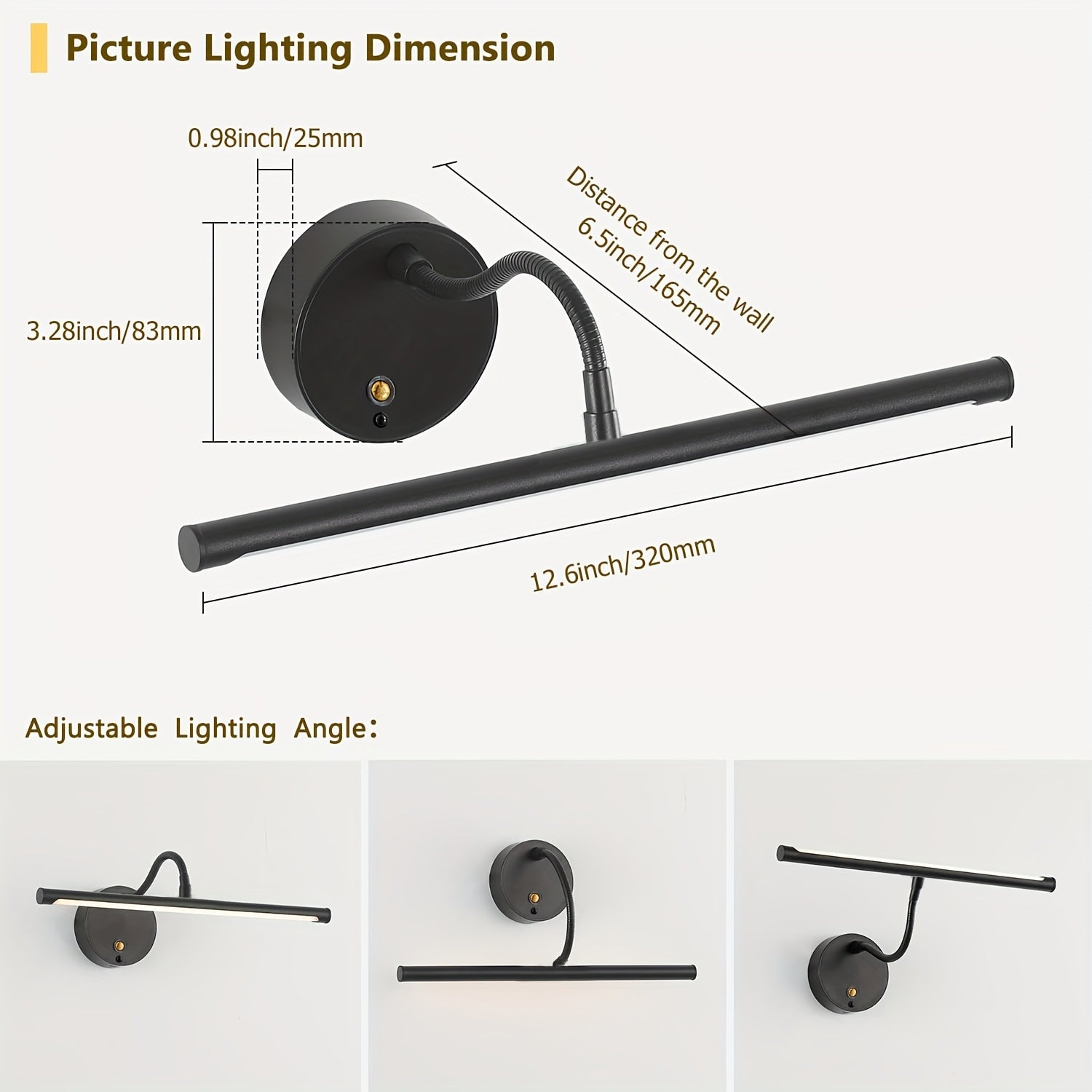 LED Art Picture Light, Rechargeable Remote Control Wall Picture Light, 3-Color Adjustable Color Temperature, Magnetic Installation, Optional Black/Gold Housing – Suitable for Wall Washing, Photography, Murals, Artwork and Display Lighting